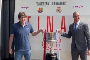 国家德比一触即发国王杯奖杯抵达 皇萨名宿佩佩&萨利纳斯护送